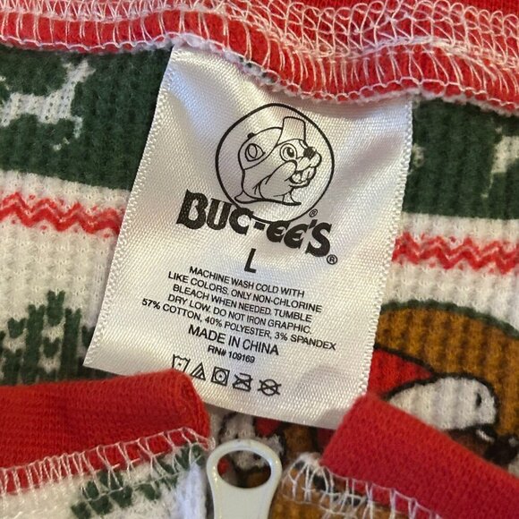 Buc-ee's Striped Christmas Adult Large Beaver Logo Long John Pajamas - Picture 6 of 12